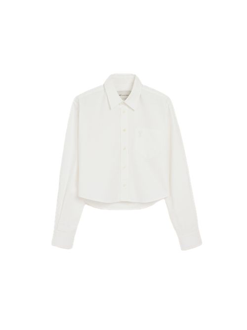 quota cropped classicfit shirt	with embossed ami de coeur at	patch pocket Ami Paris | FSH876.CO0031168 NATURALWHITE